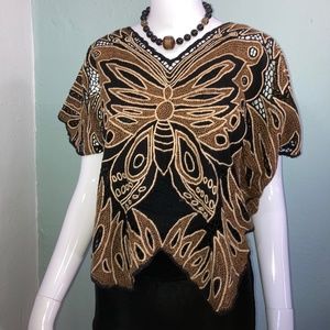 Vintage Embroider Butterfly Top S and Bead Choker